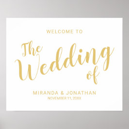 Modern Script White and Gold Wedding Welcome Sign Poster