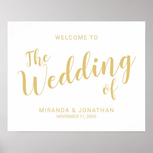 Modern Script White and Gold Wedding Welcome Sign Poster (Voorkant)