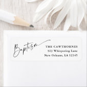 Modern Script White Baptism Retouradres Etiket (Insitu)