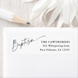 Modern Script White Baptism Retouradres Etiket