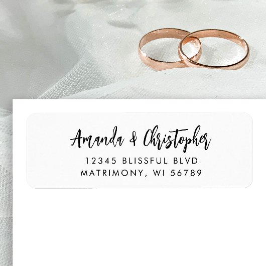 Modern Script White Black Wedding Retouradres Etiket