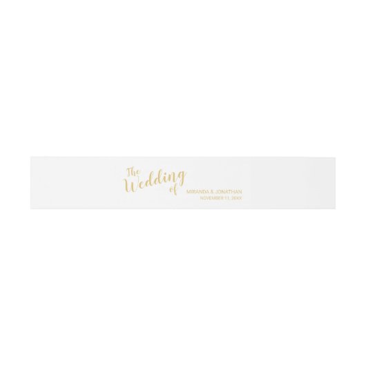 Modern Script White en Gold Wedding Uitnodigingen Wikkel (Vlak)
