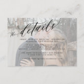 Modern script white faded photo wedding details informatiekaartje (Voorkant)