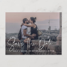 Modern Script White Overlay Photo Wedding Aankondigingskaart