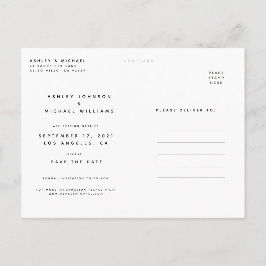 Modern Script White Overlay Photo Wedding Aankondigingskaart (Achterkant)