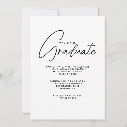 Modern Script White Photo Afstuderen Kaart (Achterkant)