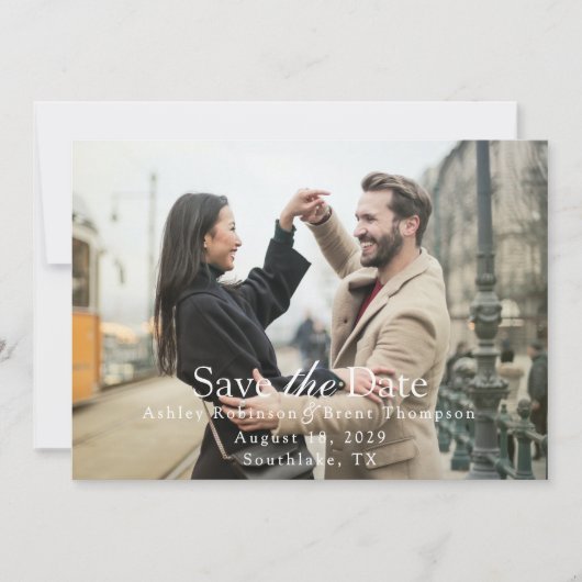 Modern Script White Text Horizontal Photo (Voorkant)