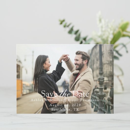 Modern Script White Text Horizontal Photo (Staand voorkant)