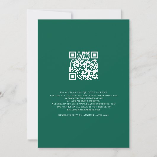 Modern script Wij doen QR Code Wedding Emerald Kaart (Achterkant)