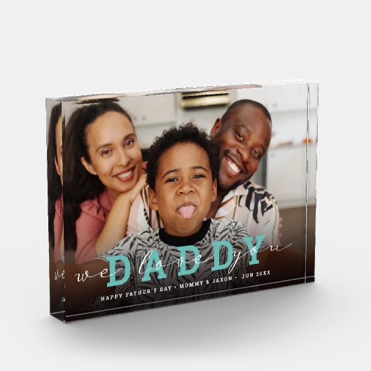 Modern script 'Wij houden van je - papa' Glass Pho Fotoblokken (Links)