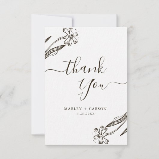Modern Script Wildflower Boho Wedding Bedankkaart (Voorkant)