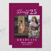 Modern Script Wine 3 Photo Collage Afstuderen Aankondiging (Voorkant / Achterkant)