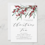 Modern Script Winter Berries Kerstthee Kaart<br><div class="desc">Nodig uw vrienden en geliefden uit voor een uitgebreid vakantiediner en een feestje met deze eigentijdse elegante uitnodiging met waterverf winterbessen,  botanische bladstelen en verfijnde letters van "Christmas Party".</div>