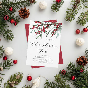 Modern Script Winter Berries Kerstthee Kaart