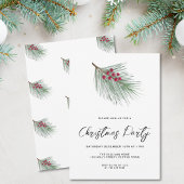 Modern Script Winter Berries Pine Christmas Party Kaart