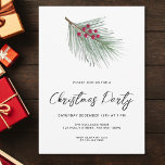 Modern Script Winter Berries Pine Christmas Party Kaart<br><div class="desc">Nodig familie en vrienden uit voor uw kerstfeest met deze moderne en eenvoudige feestelijke uitnodiging. Het is versierd met waterverf groene dennen,  rode bessen en stijlvolle scripttypografie. Gemakkelijk aan te passen. Originele aquarel © Michele Davies.</div>