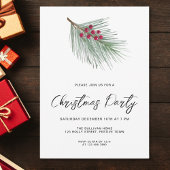 Modern Script Winter Berries Pine Christmas Party Kaart