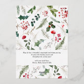 Modern Script Winter Botanical 3 Foto Goud Folie Feestdagenkaart (Achterkant)