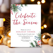 Modern script Winter Holly Berries Holiday Soiree Kaart