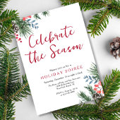 Modern script Winter Holly Berries Holiday Soiree Kaart