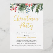 Modern Script Winter Holly Berries Kerstfeest Folie Uitnodiging (Voorkant)