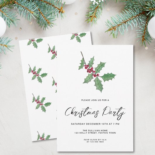 Modern Script Winter Holly Berries Kerstfeest Kaart