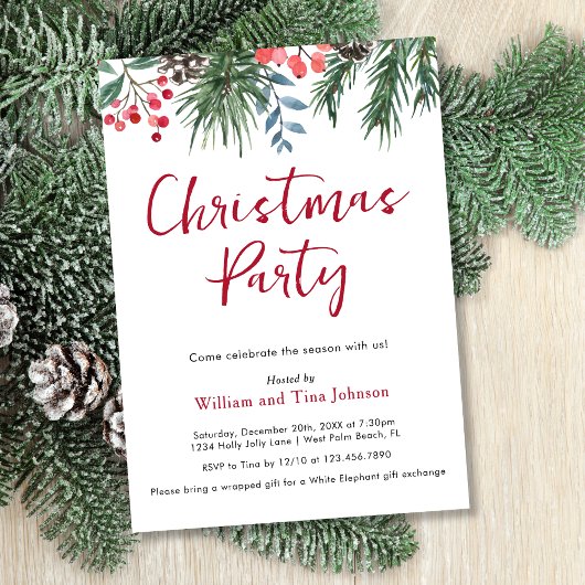 Modern Script Winter Holly Berries Kerstfeest Kaart