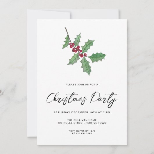 Modern Script Winter Holly Berries Kerstfeest Kaart (Voorkant)