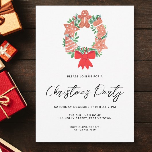 Modern Script Winter Wreath Christmas Party Kaart