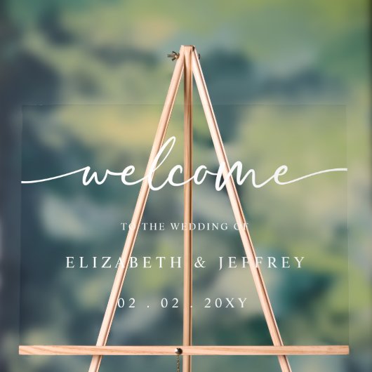 Modern Script Wit Bruiloft Welkomstbord Acryl Bord (Neutraal)