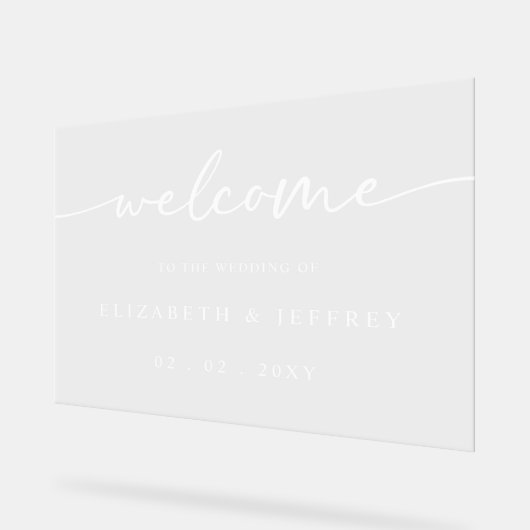 Modern Script Wit Bruiloft Welkomstbord Acryl Bord (Hoek)