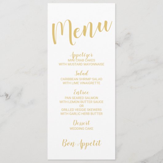 Modern Script Wit en Goud Bruiloft Menu (Voorkant)