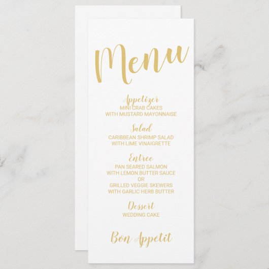 Modern Script Wit en Goud Bruiloft Menu (Voorkant / Achterkant)