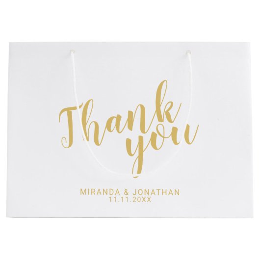 Modern Script Wit en Goud Huwelijksgunst Groot Cadeauzakje (Voorkant)