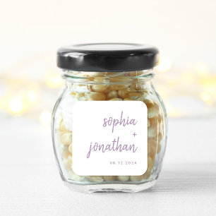 Modern Script Wit en Lavendel   Bruiloft Vierkante Sticker