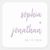 Modern Script Wit en Lavendel | Bruiloft Vierkante Sticker (Voorkant)