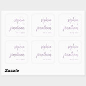 Modern Script Wit en Lavendel | Bruiloft Vierkante Sticker (Vel)