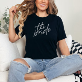 Modern script wit en zwart bruid t-shirt