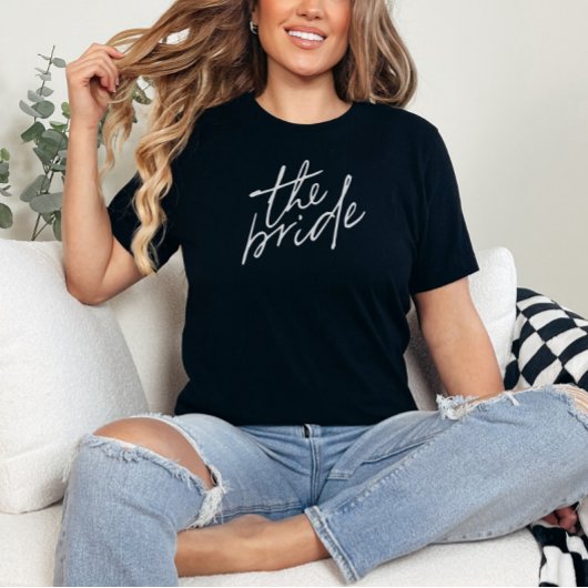 Modern script wit en zwart bruid t-shirt