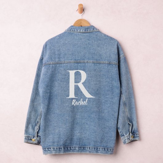 Modern Script Wit Gepersonaliseerd Monogram Naam Denim Jacket (Hangar)
