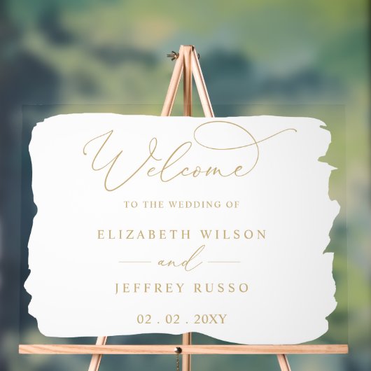 Modern Script Wit Goud Bruiloft Welkomstbord Acryl Bord (Neutraal)