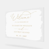 Modern Script Wit Goud Bruiloft Welkomstbord Acryl Bord (Hoek)