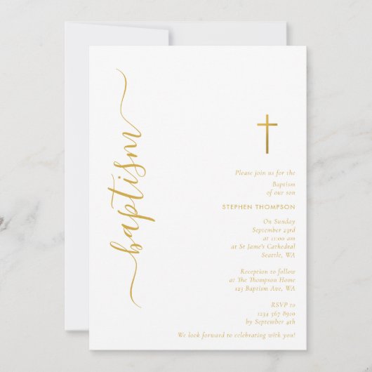 Modern Script Wit & Goud doopdoop Kaart (Voorkant)