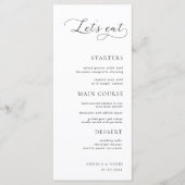 Modern Script Wit Minimalist Let's Eat Wedding Menu (Voorkant)
