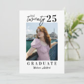 Modern Script Wit Zwart Foto Graduation Party Kaart (Staand voorkant)