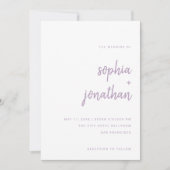 Modern script | Witte en Lavendel bruiloft Kaart (Voorkant)