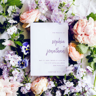 Modern script   Witte en Lavendel bruiloft Kaart