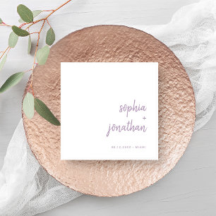 Modern script Witte en Lavendel bruiloft Servet