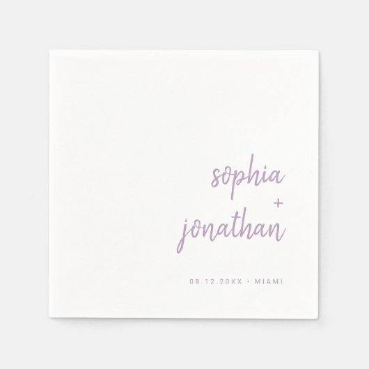 Modern script | Witte en Lavendel bruiloft Servet (Voorkant)