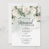 Modern script witte rozen en gouden repetitie kaart (Voorkant)